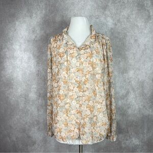 Wilfred x Aritzia Alexis Button-Up Ruffle Floral Chiffon Blouse Women's Size L